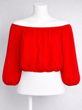 Alice + Olivia Red BlouseRed Boat Neck Gathered Long Sleeve. Size Small.